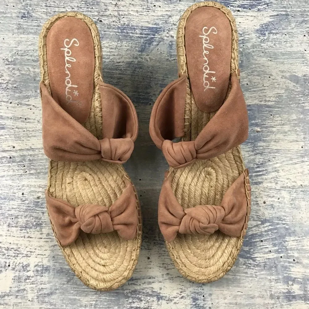 NEW splendid pink bow espadrille sandals‎ leather suede